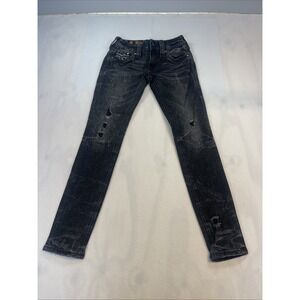 Rock Revival Jeans Womens Celina Size 24 Black Distressed with Bling Buttons